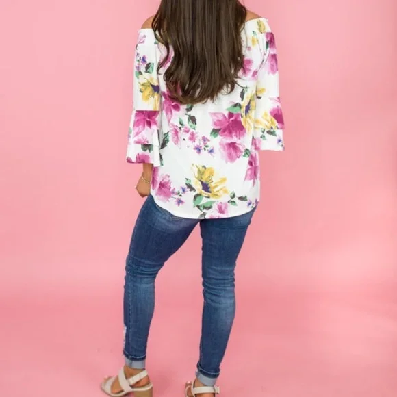 Off Shoulder Floral Smocked Blouse - Flaunt Boutique - Picture 4 of 13